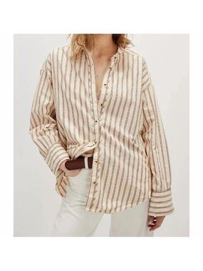 Free People Striped Cotton Button-Up Shirt